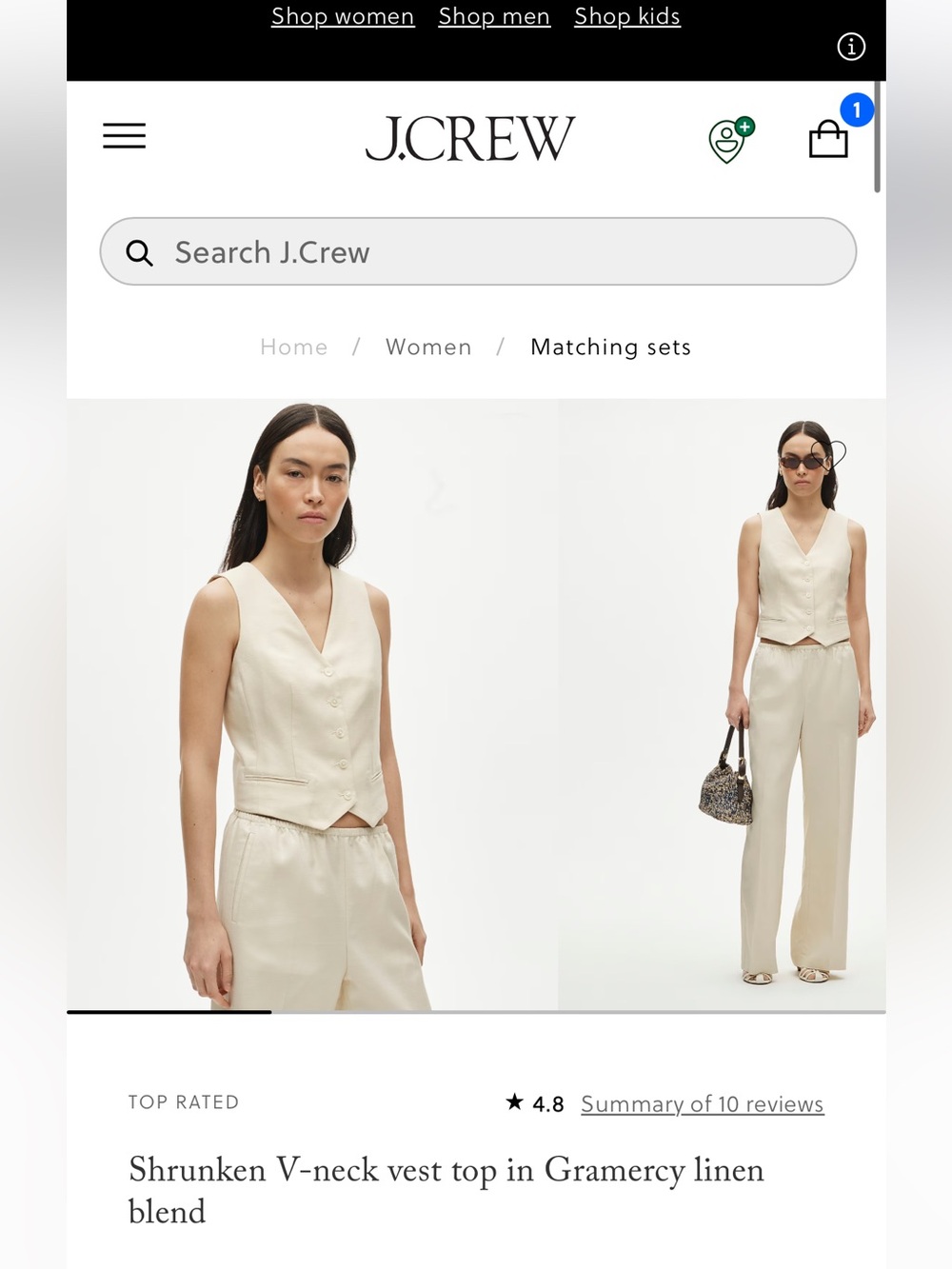 J.Crew Women's Cream (Sandy Hay) Vest Gramercy linen blend NWT